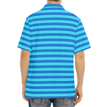 Blue Striped Pattern Print Aloha Shirt
