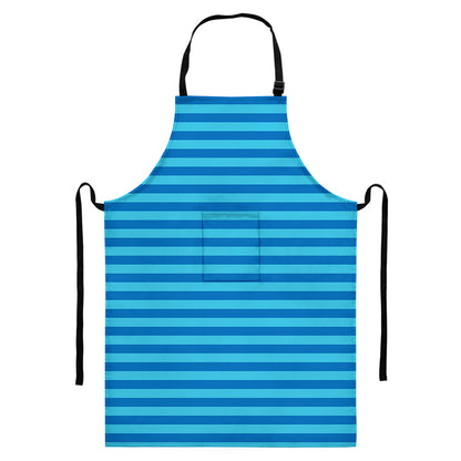 Blue Striped Pattern Print Bib Apron With Pocket