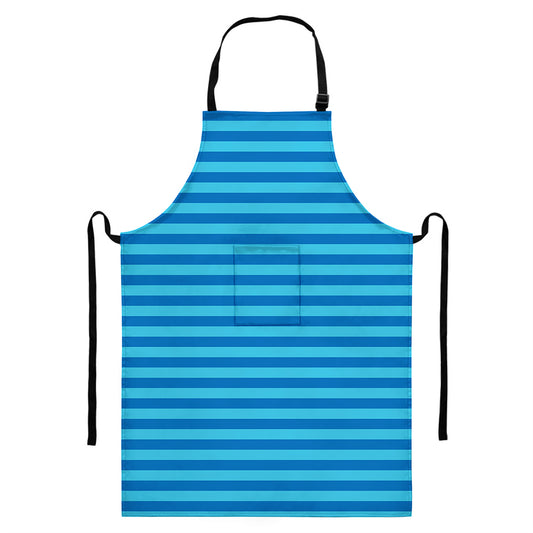 Blue Striped Pattern Print Bib Apron With Pocket