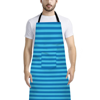 Blue Striped Pattern Print Bib Apron With Pocket