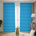 Blue Striped Pattern Print Blackout Pencil Pleat Curtains