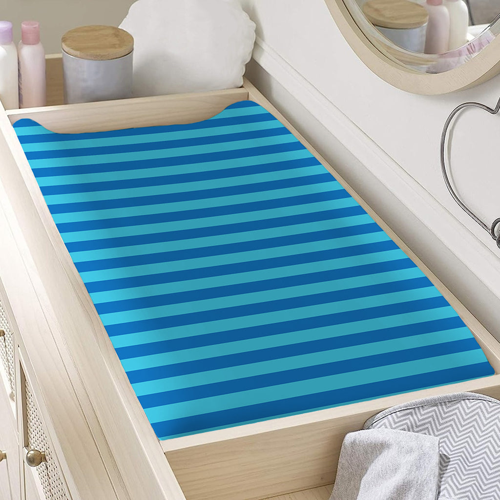 Blue Striped Pattern Print Changing Pad Cover