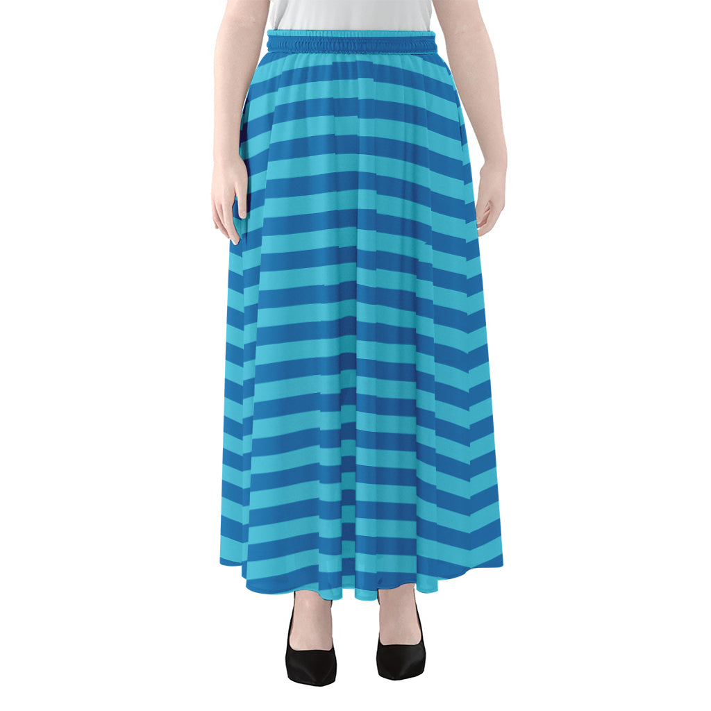 Blue Striped Pattern Print Chiffon Maxi Skirt
