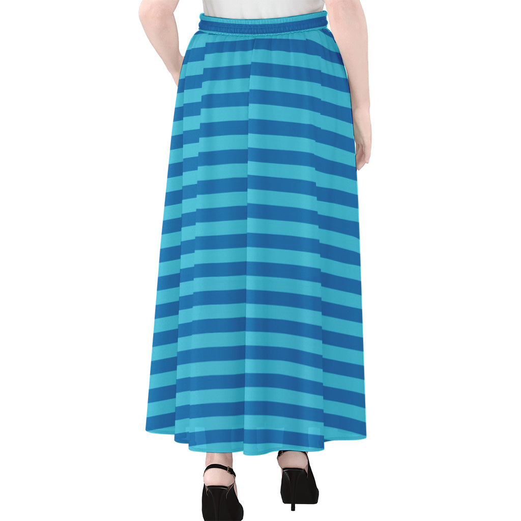 Blue Striped Pattern Print Chiffon Maxi Skirt