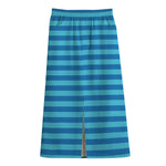 Blue Striped Pattern Print Cotton Front Slit Maxi Skirt