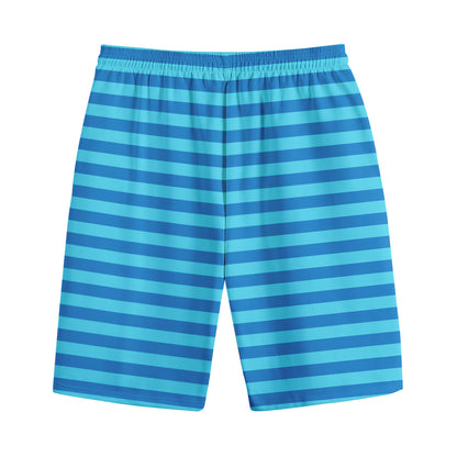 Blue Striped Pattern Print Cotton Shorts