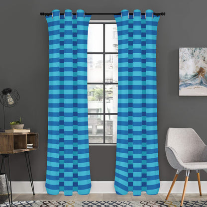 Blue Striped Pattern Print Curtain