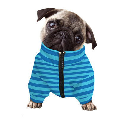 Blue Striped Pattern Print Dog Zip Up Jacket