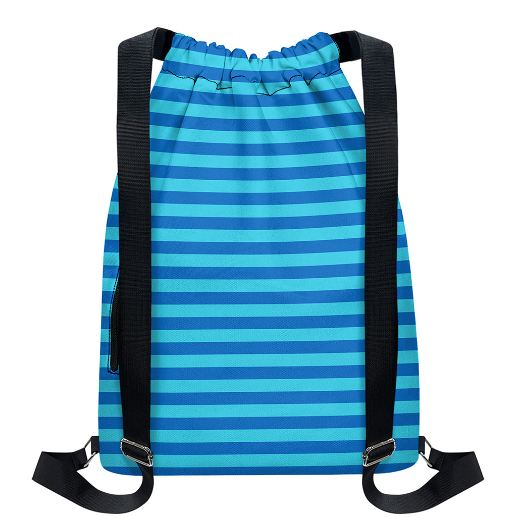 Blue Striped Pattern Print Drawstring Backpack