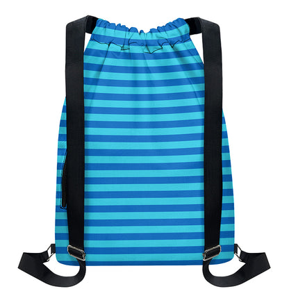 Blue Striped Pattern Print Drawstring Backpack