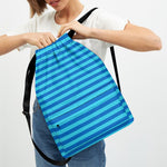 Blue Striped Pattern Print Drawstring Backpack