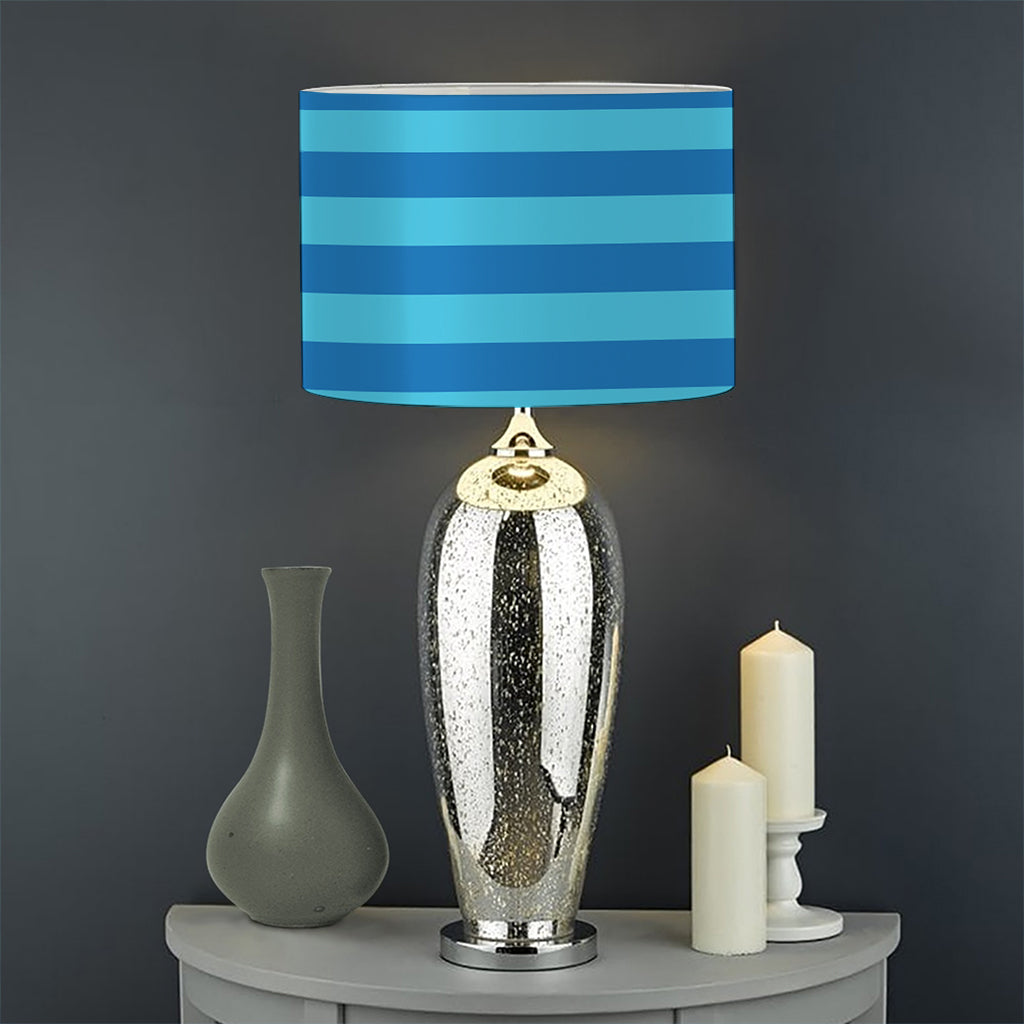 Blue Striped Pattern Print Drum Lamp Shade