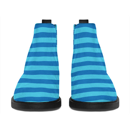 Blue Striped Pattern Print Flat Ankle Boots