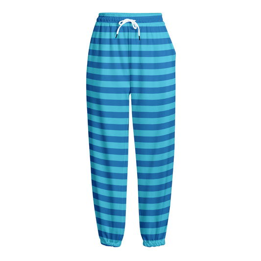Blue Striped Pattern Print Fleece Lined Knit Pants