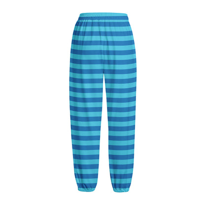 Blue Striped Pattern Print Fleece Lined Knit Pants