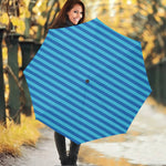 Blue Striped Pattern Print Foldable Umbrella