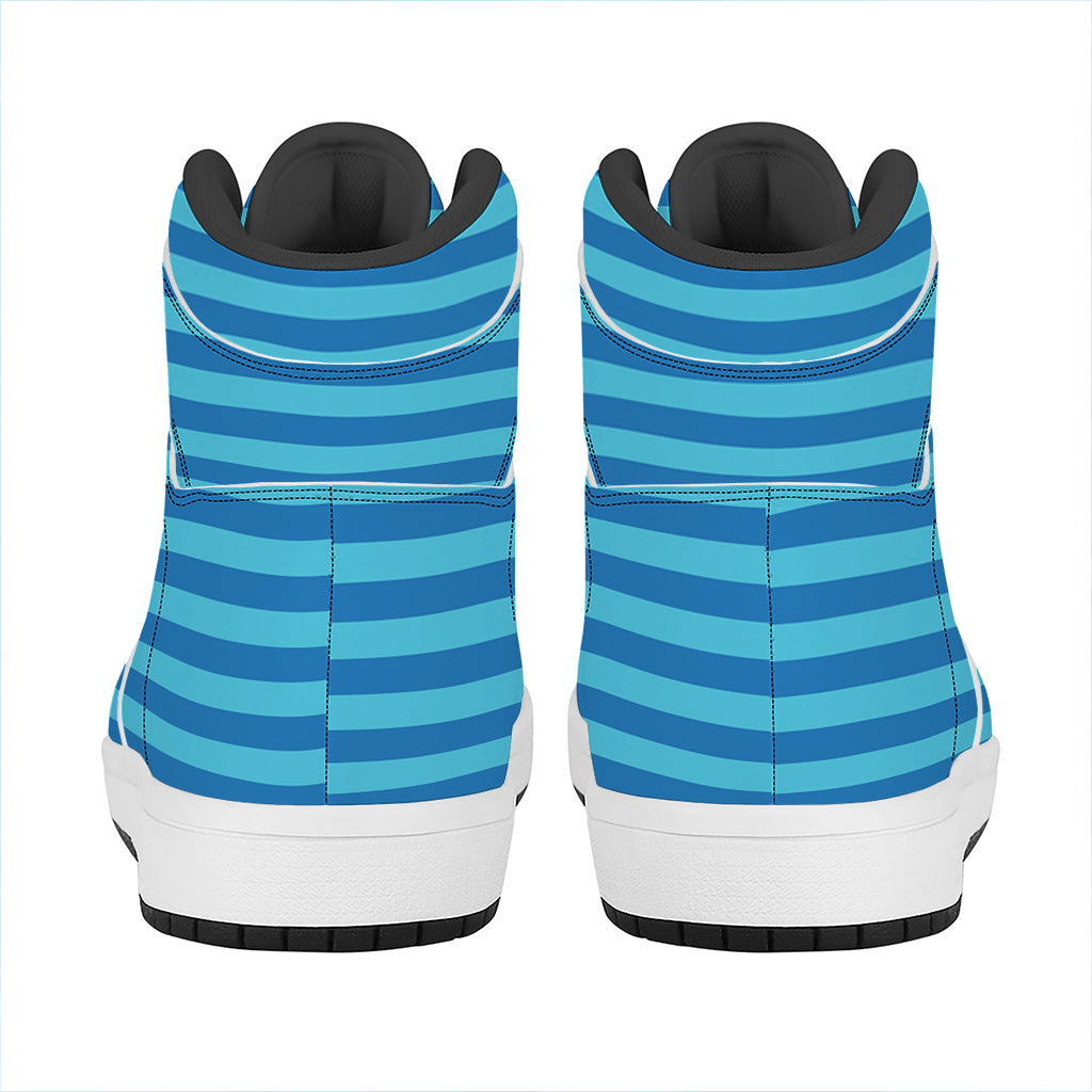Blue Striped Pattern Print High Top Leather Sneakers