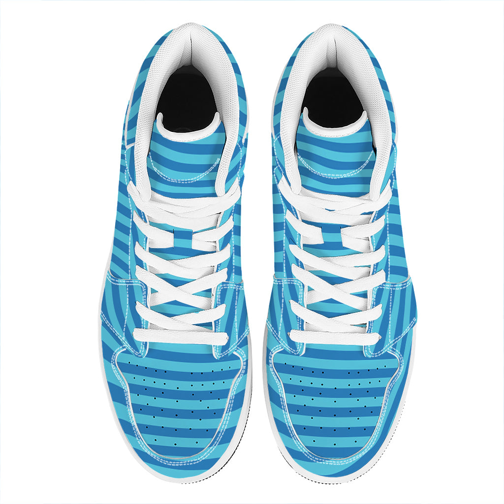 Blue Striped Pattern Print High Top Leather Sneakers