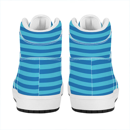 Blue Striped Pattern Print High Top Leather Sneakers