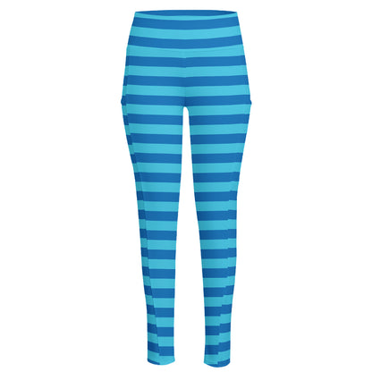 Blue Striped Pattern Print High-Waisted Pocket Leggings