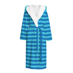 Blue Striped Pattern Print Hooded Bathrobe
