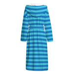 Blue Striped Pattern Print Hooded Bathrobe