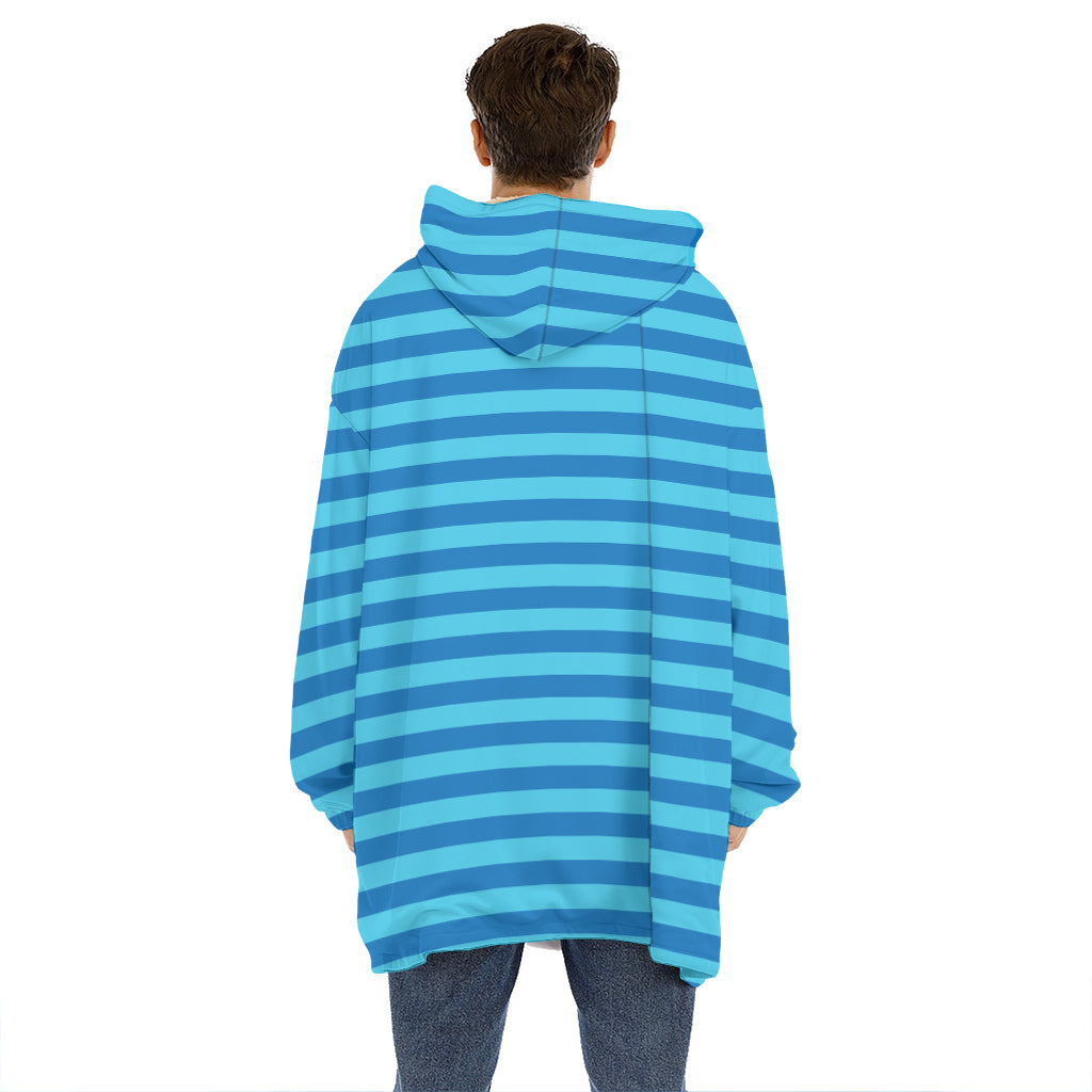 Blue Striped Pattern Print Hoodie Blanket