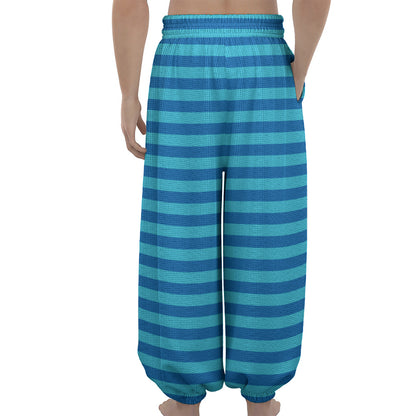 Blue Striped Pattern Print Lantern Pants