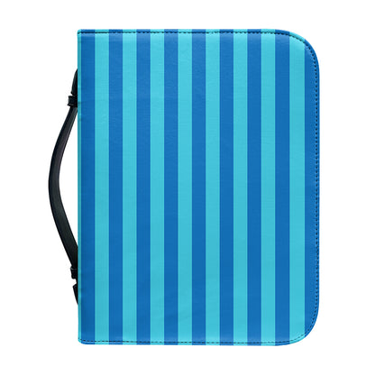 Blue Striped Pattern Print Leather Bible Cover