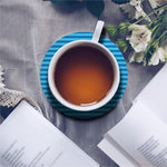 Blue Striped Pattern Print Leather Coaster Set