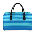 Blue Striped Pattern Print Leather Duffel Bag
