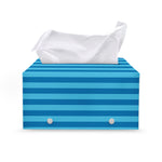 Blue Striped Pattern Print Leather Tissue Box Cover