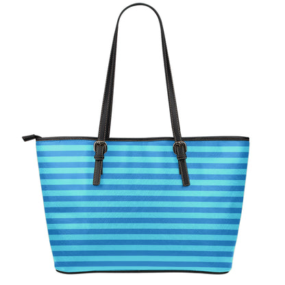 Blue Striped Pattern Print Leather Tote Bag