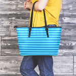Blue Striped Pattern Print Leather Tote Bag