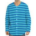 Blue Striped Pattern Print Long Sleeve Baseball Jersey