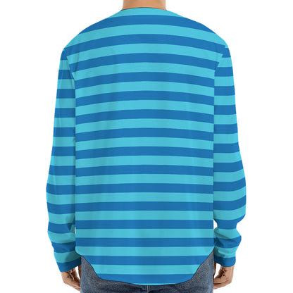 Blue Striped Pattern Print Long Sleeve Baseball Jersey