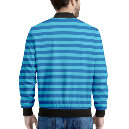 Blue Striped Pattern Print Men's Bomber Jacket
