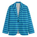 Blue Striped Pattern Print Men's Cotton Blazer