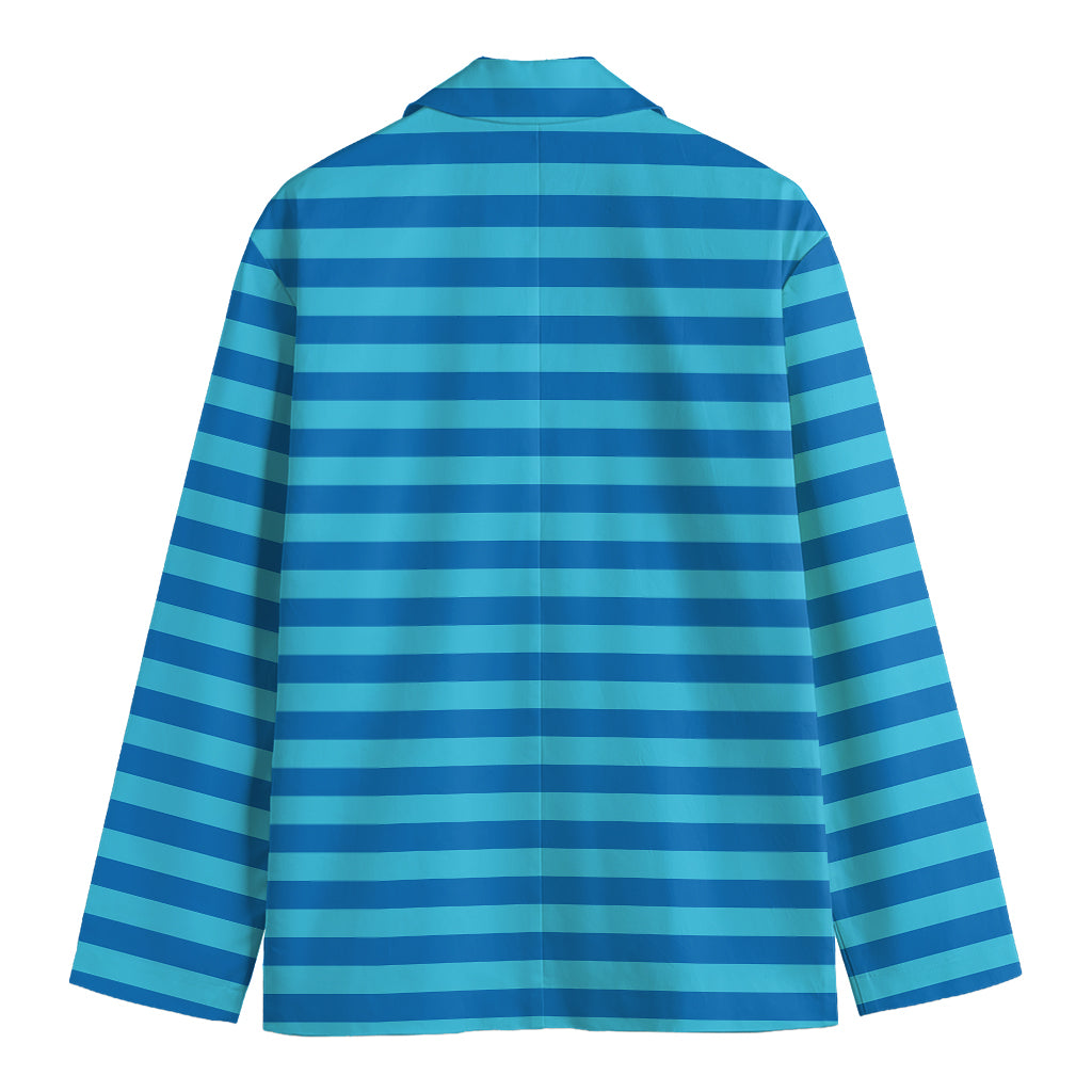 Blue Striped Pattern Print Men's Cotton Blazer