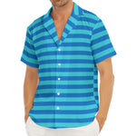 Blue Striped Pattern Print Men's Deep V-Neck Shirt