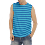 Blue Striped Pattern Print Men's Fitness Tank Top