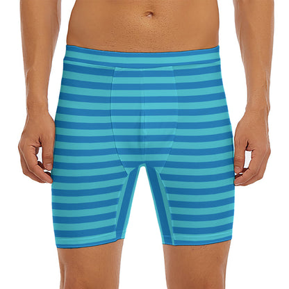 Blue Striped Pattern Print Men's Long Boxer Briefs
