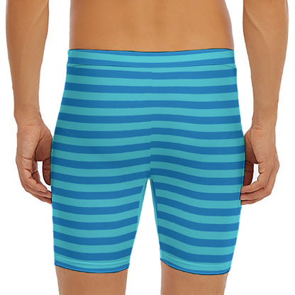 Blue Striped Pattern Print Men's Long Boxer Briefs
