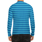 Blue Striped Pattern Print Men's Long Sleeve Rash Guard