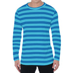 Blue Striped Pattern Print Men's Long Sleeve T-Shirt