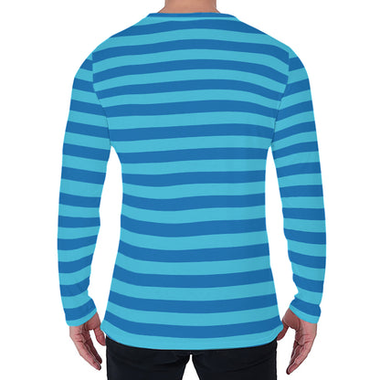 Blue Striped Pattern Print Men's Long Sleeve T-Shirt