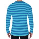 Blue Striped Pattern Print Men's Long Sleeve T-Shirt