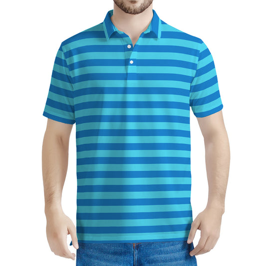 Blue Striped Pattern Print Men's Polo Shirt