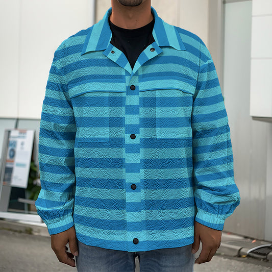 Blue Striped Pattern Print Men's Shirt Jacket