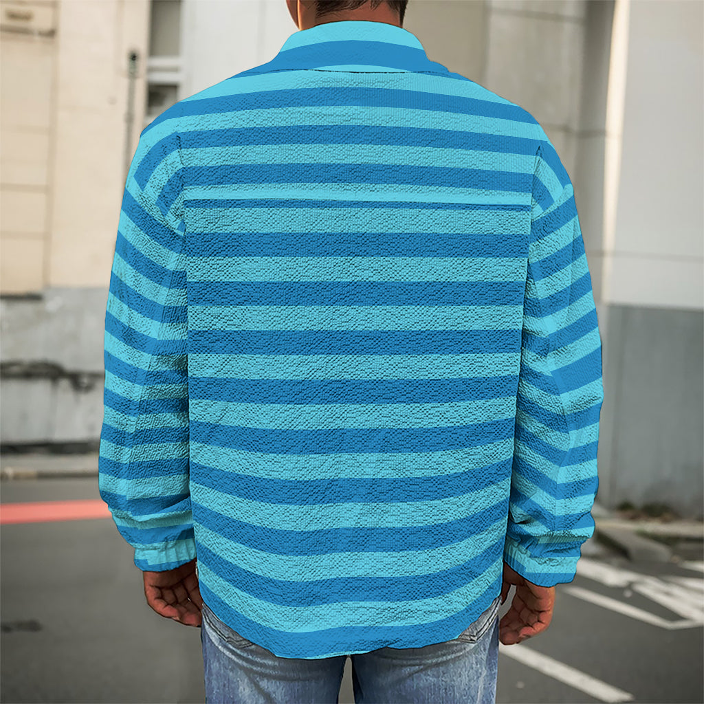 Blue Striped Pattern Print Men's Shirt Jacket